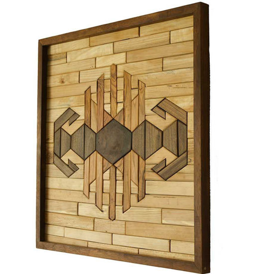 Picture of Natural Wood Wall Art Panel with  Kilim Motif"Hands on Hips"