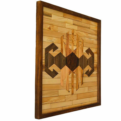 Picture of Natural Wood Wall Art Panel with  Kilim Motif"Hands on Hips"