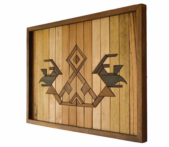 Picture of Natural Wood Wall Art Panel with  Kilim Motif "Bird".