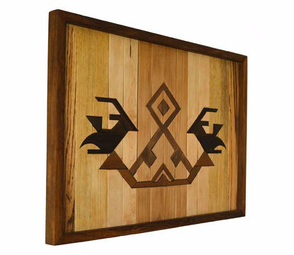 Picture of Natural Wood Wall Art Panel with  Kilim Motif "Bird".