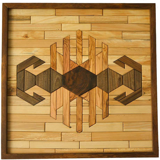 Picture of Natural Wood Wall Art Panel with  Kilim Motif"Hands on Hips"