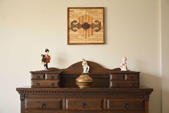 Picture of Natural Wood Wall Art Panel with  Kilim Motif"Hands on Hips"