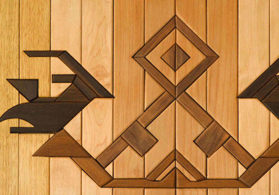 Picture of Natural Wood Wall Art Panel with  Kilim Motif "Bird".