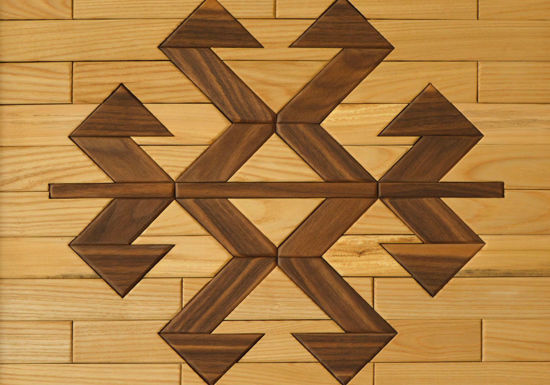 Picture of Natural Wood Wall Art Panel with  Kilim Motif "Scorpion"