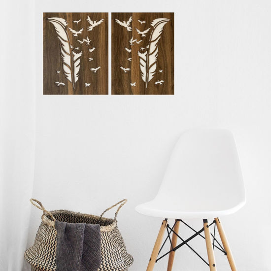 Picture of Wood Wall Art Feather and Birds