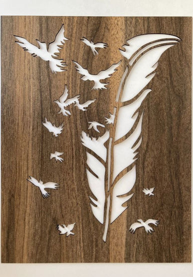 Picture of Wood Wall Art Feather and Birds