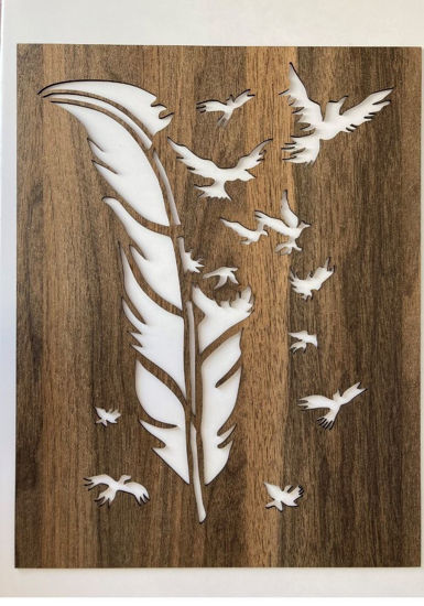 Picture of Wood Wall Art Feather and Birds