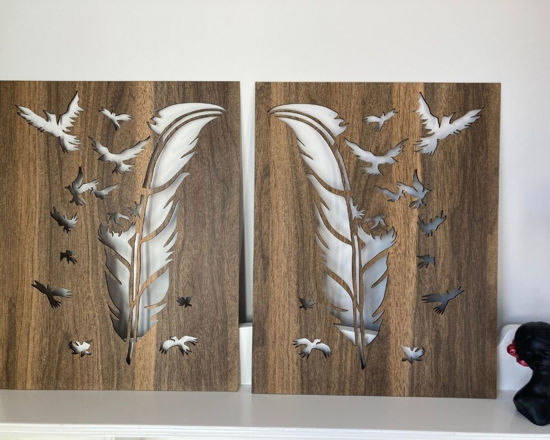 Picture of Wood Wall Art Feather and Birds