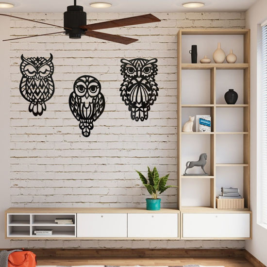 Picture of Wood Wall Art Owl Set, Wooden Animal Wall Decor