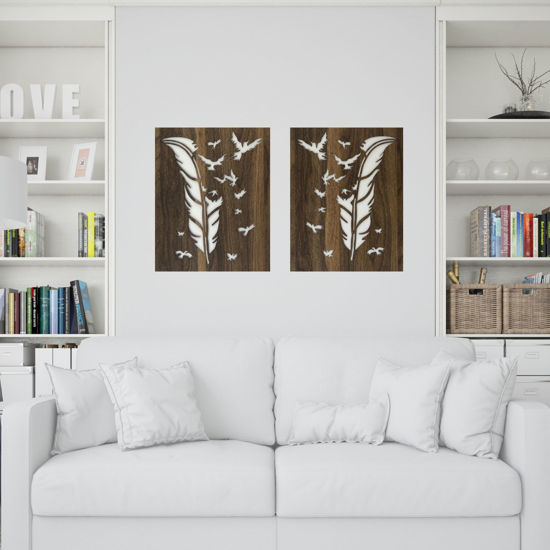 Picture of Wood Wall Art Feather and Birds