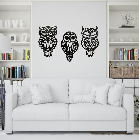 Picture of Wood Wall Art Owl Set, Wooden Animal Wall Decor