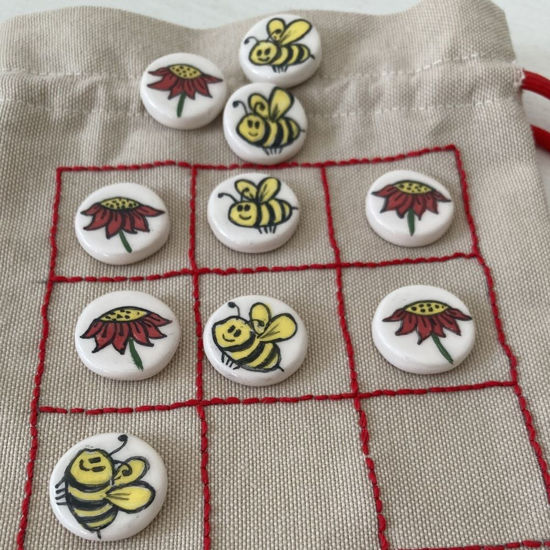 Picture of Ceramic Tic-Tac-Toe Game, Bees & Sunflowers