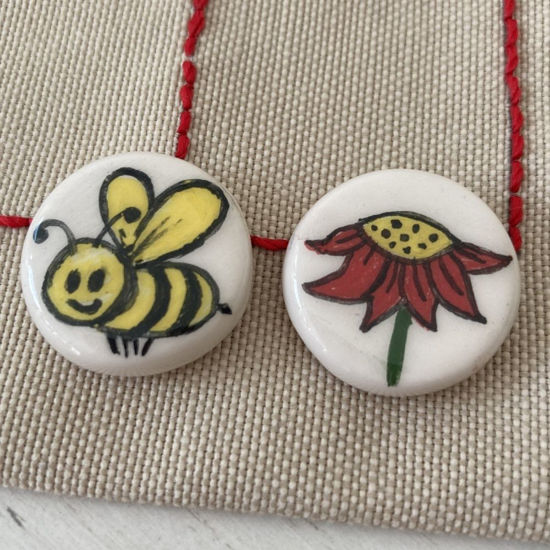 Picture of Ceramic Tic-Tac-Toe Game, Bees & Sunflowers