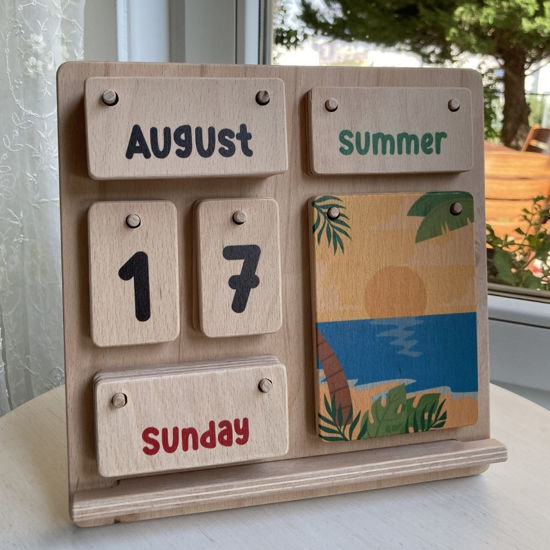 Picture of Montessori Wooden Desk Calendar for Kids, Wood Calendar for Toddlers