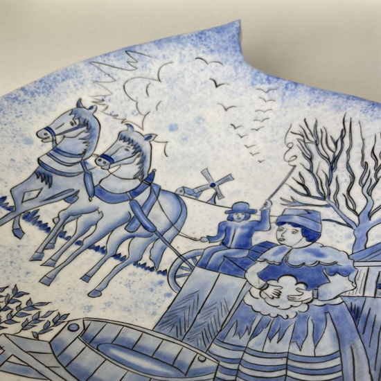 Picture of Decorative Tile Plate 12'', Handpainted Tile Art with Village Motif