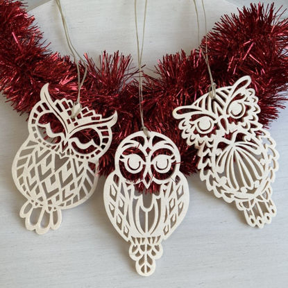 Picture of Handmade Wooden Christmas Ornaments - Three Owl Set